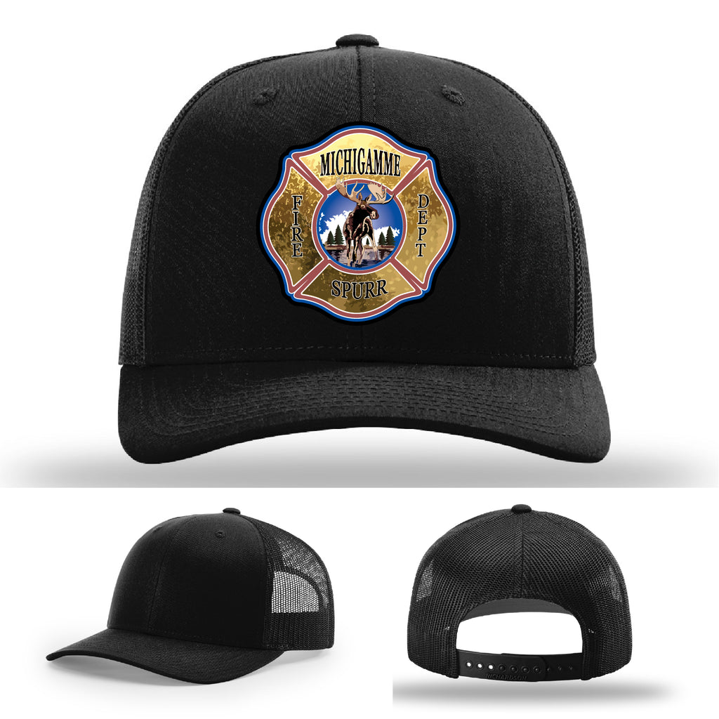 Firehouse tough Michigamme Spurr firefighter hat with handcrafted leather patch design