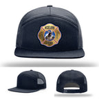 Custom leather patch firefighter hat with Michigamme Spurr Fire Department design