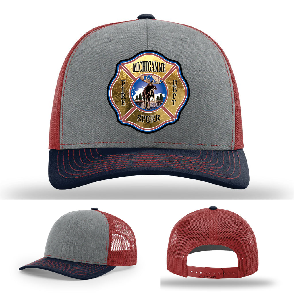 Firefighter hat custom made with Michigamme Spurr FD leather patch