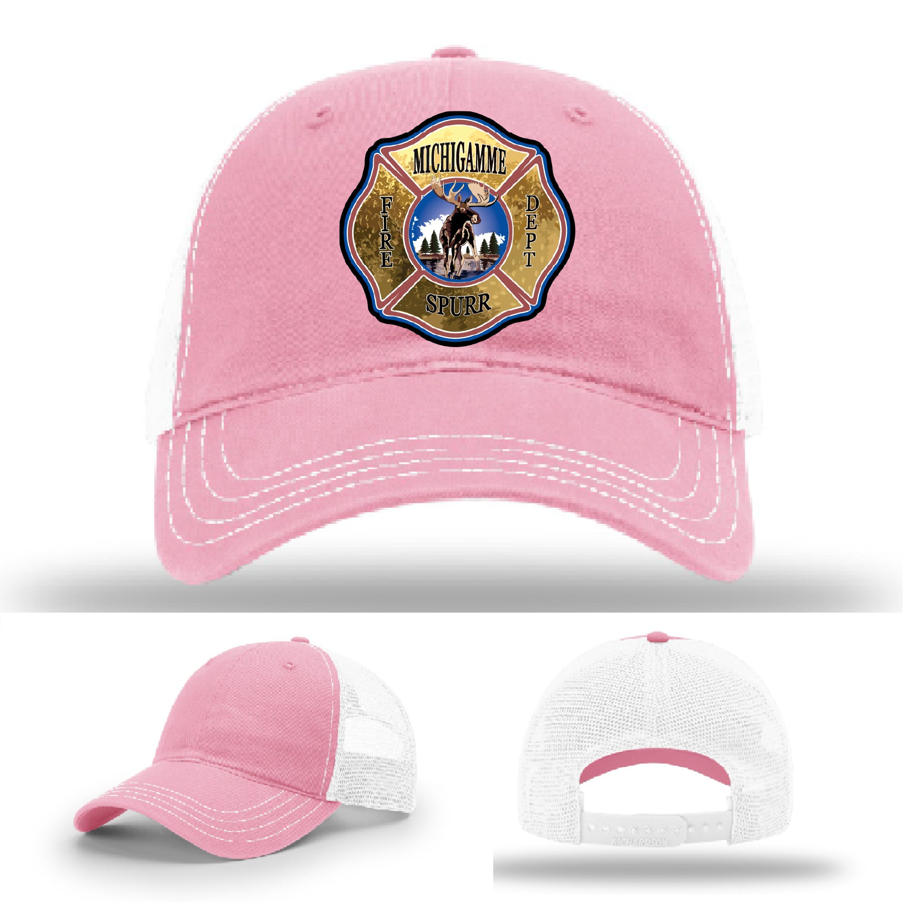 Michigamme Spurr firefighter gear hat with custom leather patch