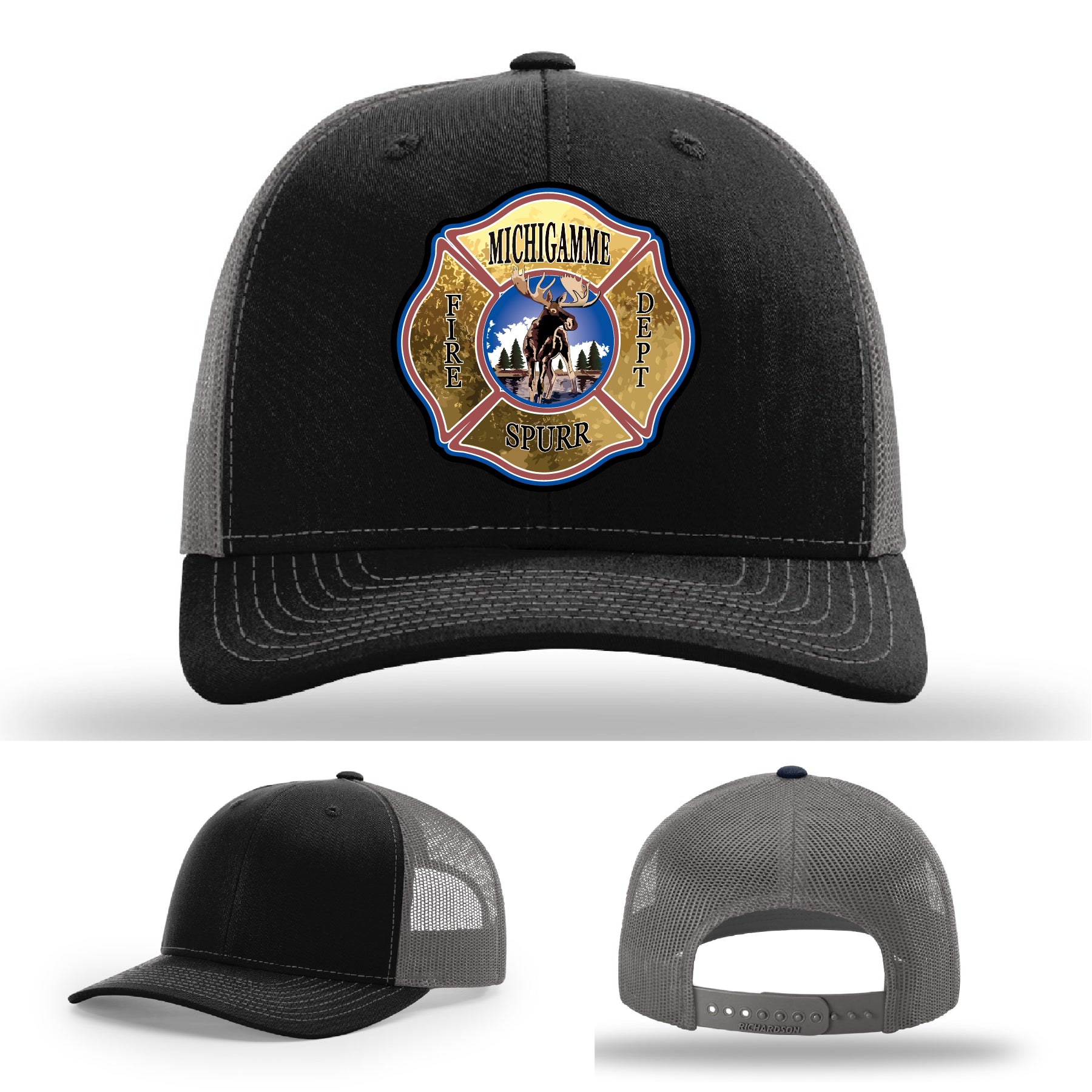 Michigamme Spurr firefighter hat with full grain leather patch for station pride