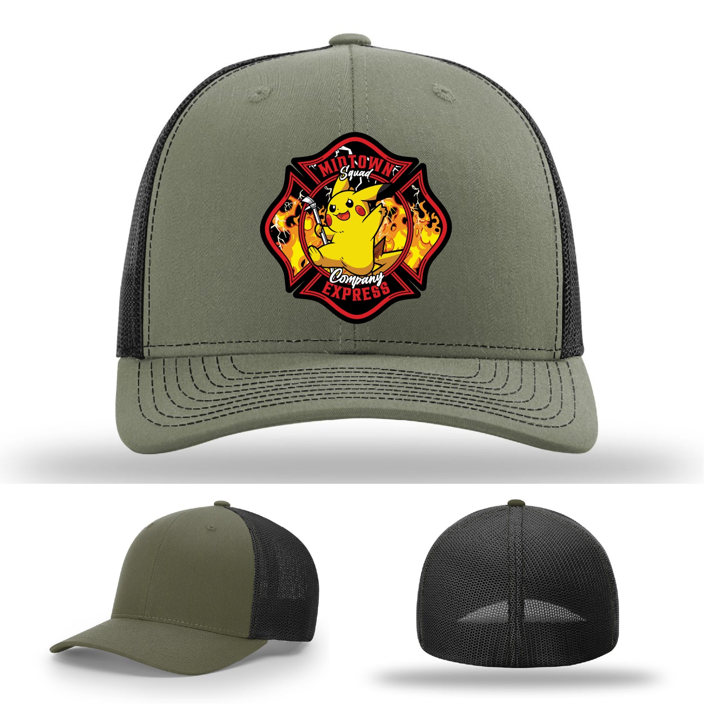 Midtown Express NJ firefighter hat with clean leather patch design
