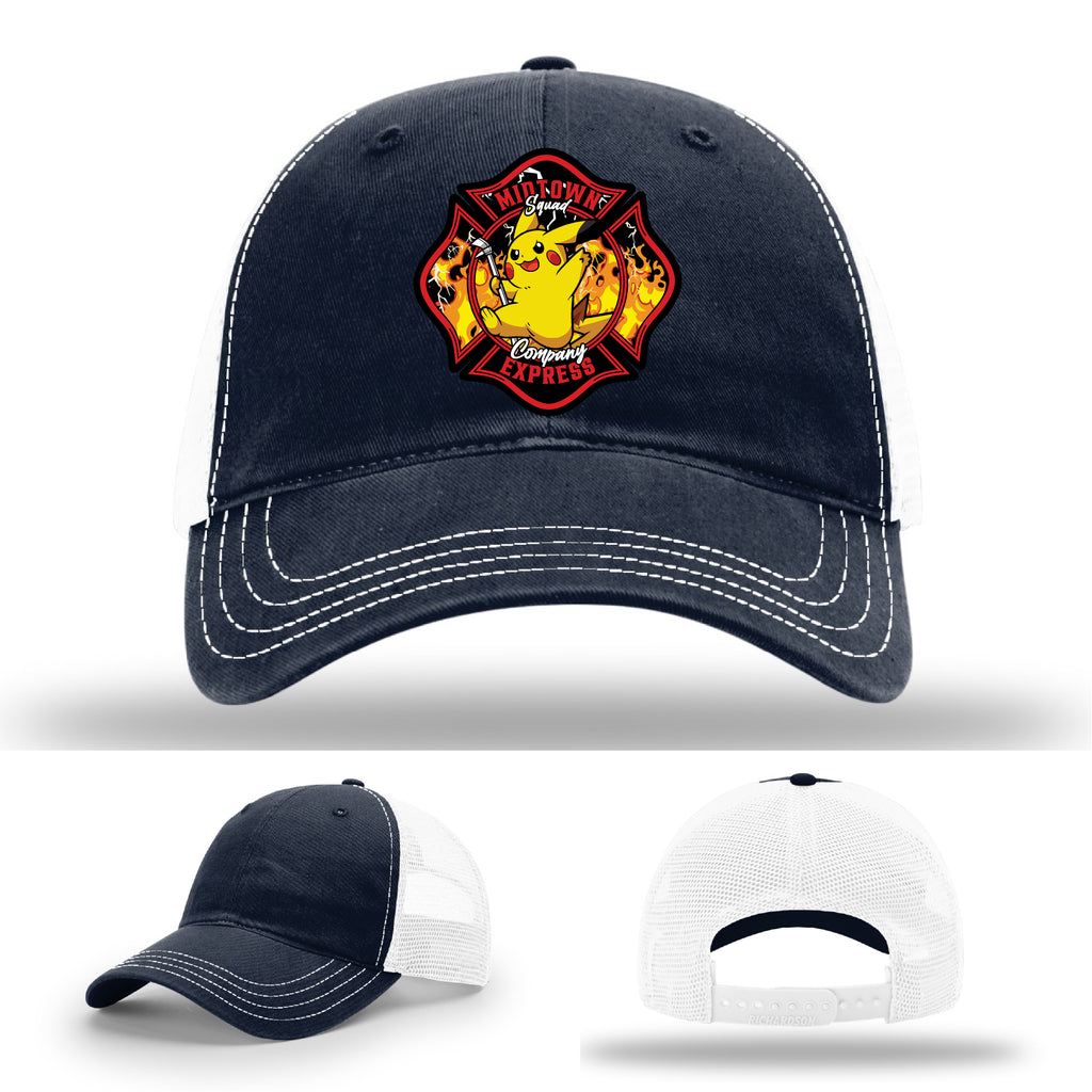Midtown Express NJ firefighter hat with sharp leather patch detail