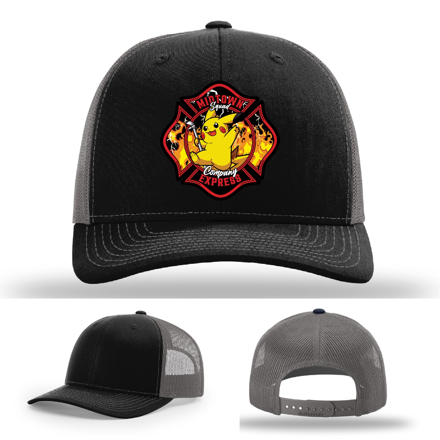 Midtown Express NJ firefighter hat with rugged leather patch design