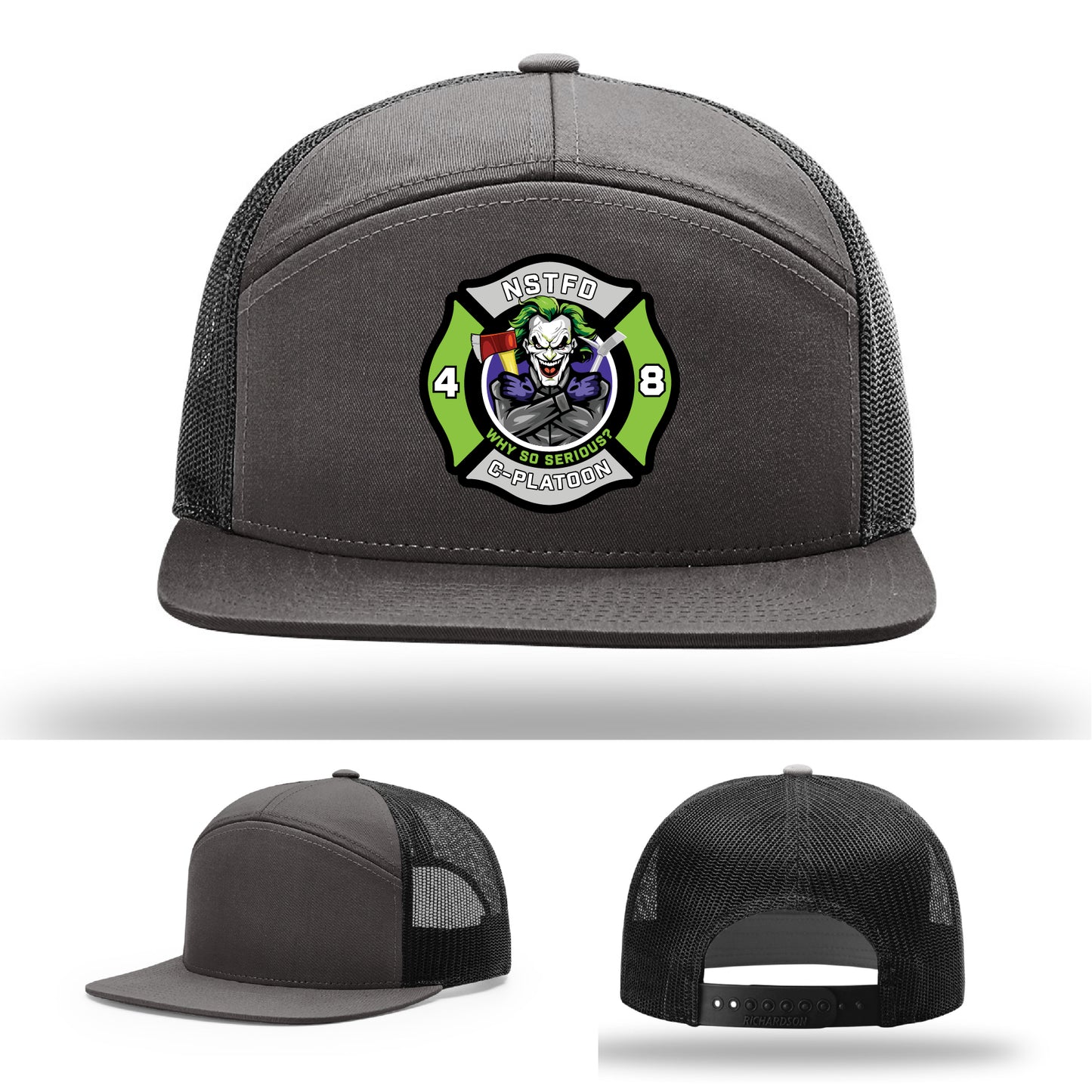 North Strabane fire hat with C-Platoon joker patch
