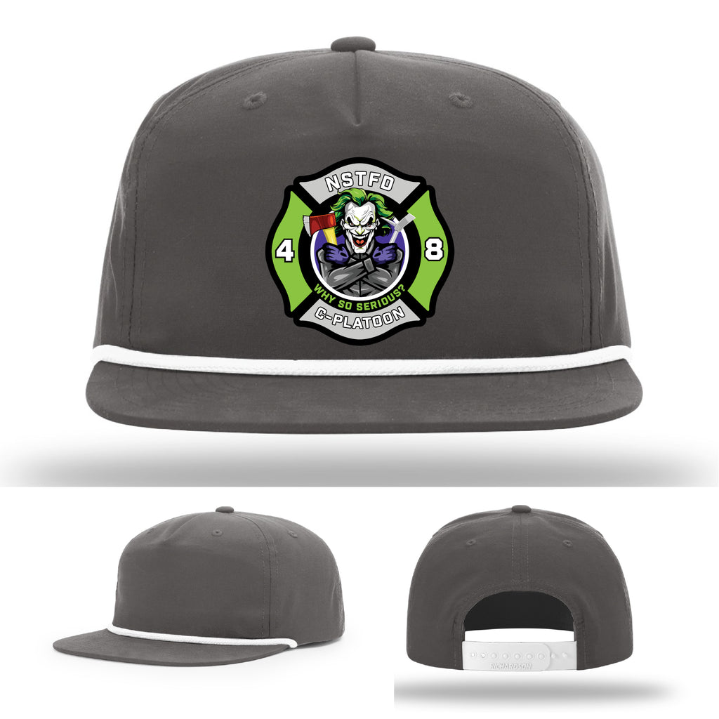 Leather firefighter hat with North Strabane joker logo