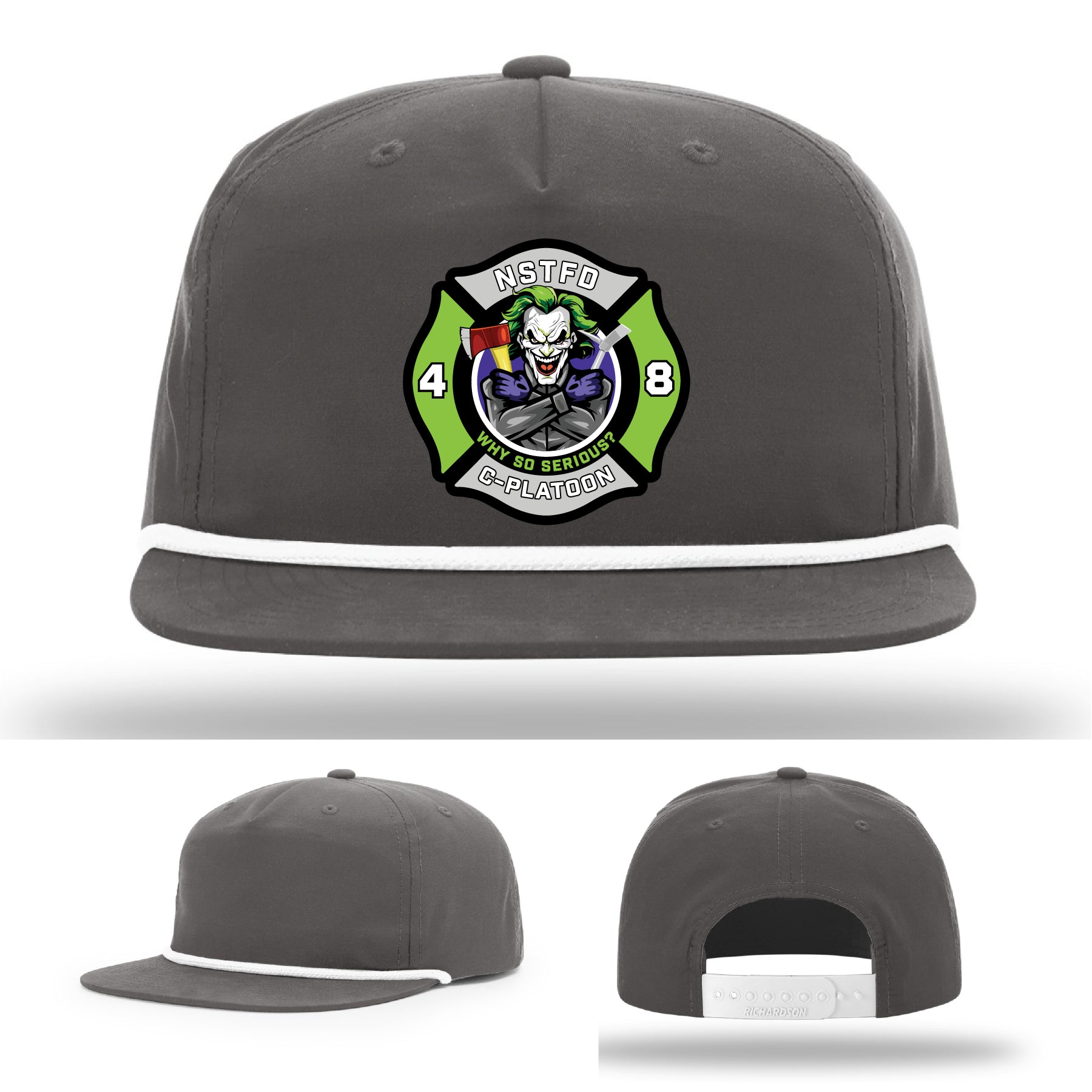 Leather firefighter hat with North Strabane joker logo