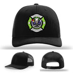 Custom North Strabane firefighter hat with leather patch design