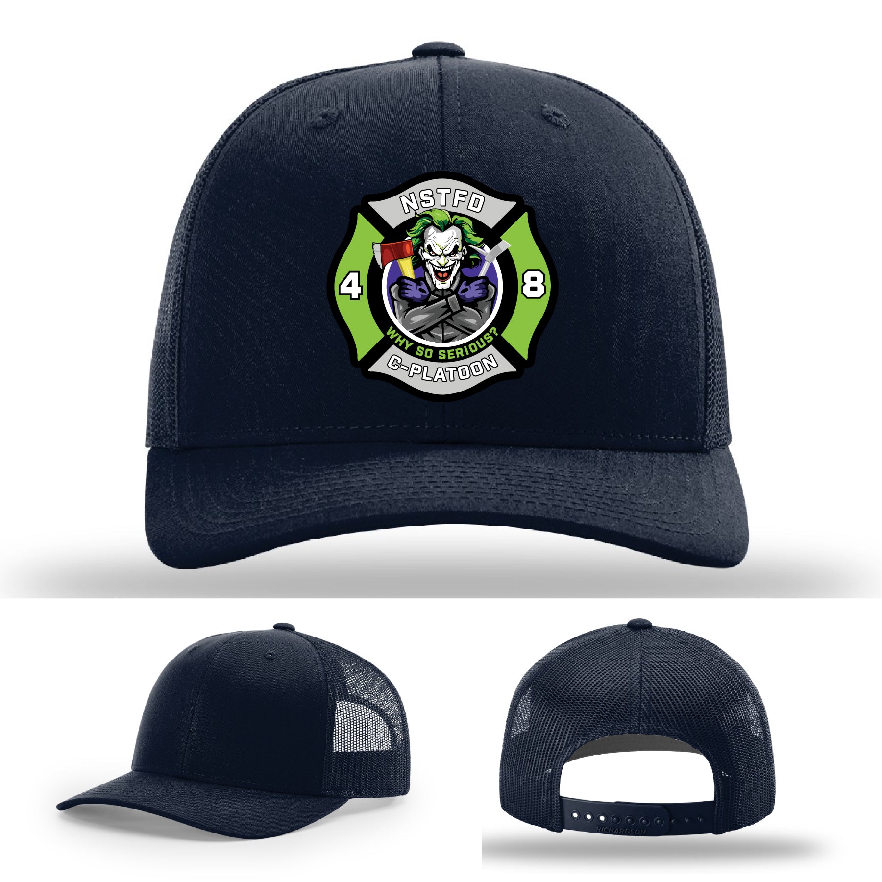 North Strabane firefighter hat with detailed leather patch