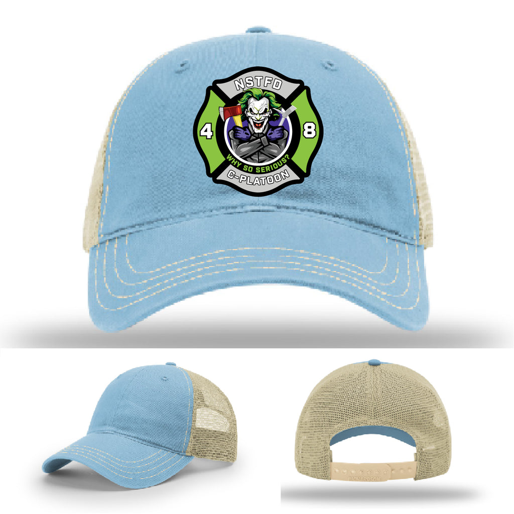 Firefighter hat with bold joker patch North Strabane FD