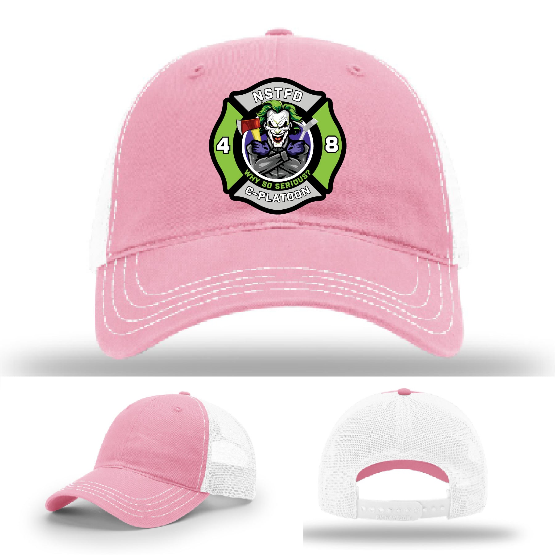 Custom fire department hat with North Strabane joker art