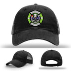 Leather patch firefighter hat with North Strabane design