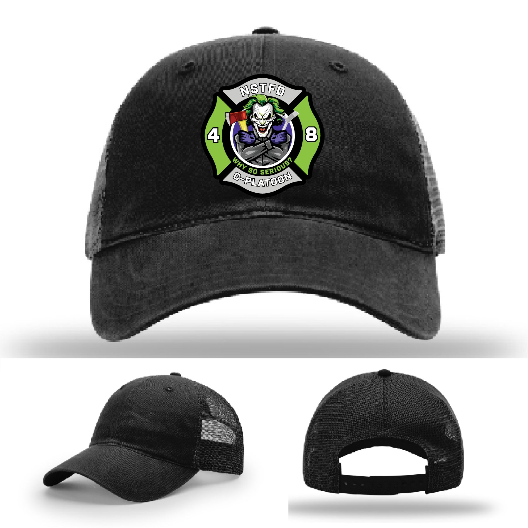 Leather patch firefighter hat with North Strabane design