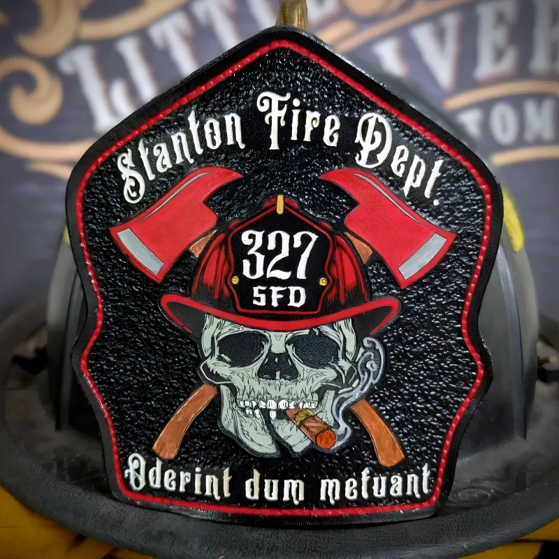 Custom firefighter helmet shield with bold Ole Salty style