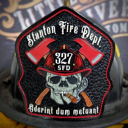 Custom firefighter helmet shield with bold Ole Salty style