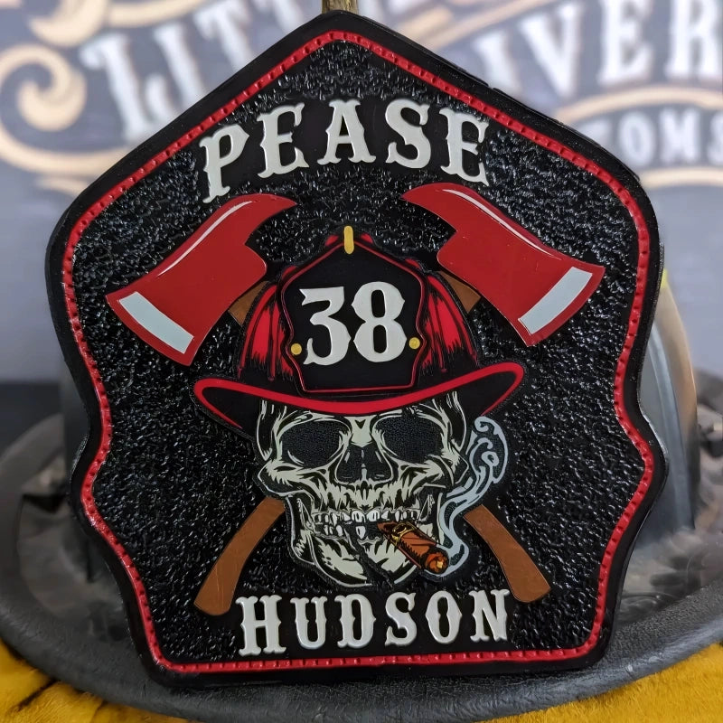 Distinctive firefighter helmet shield hand painted for firehouse pride