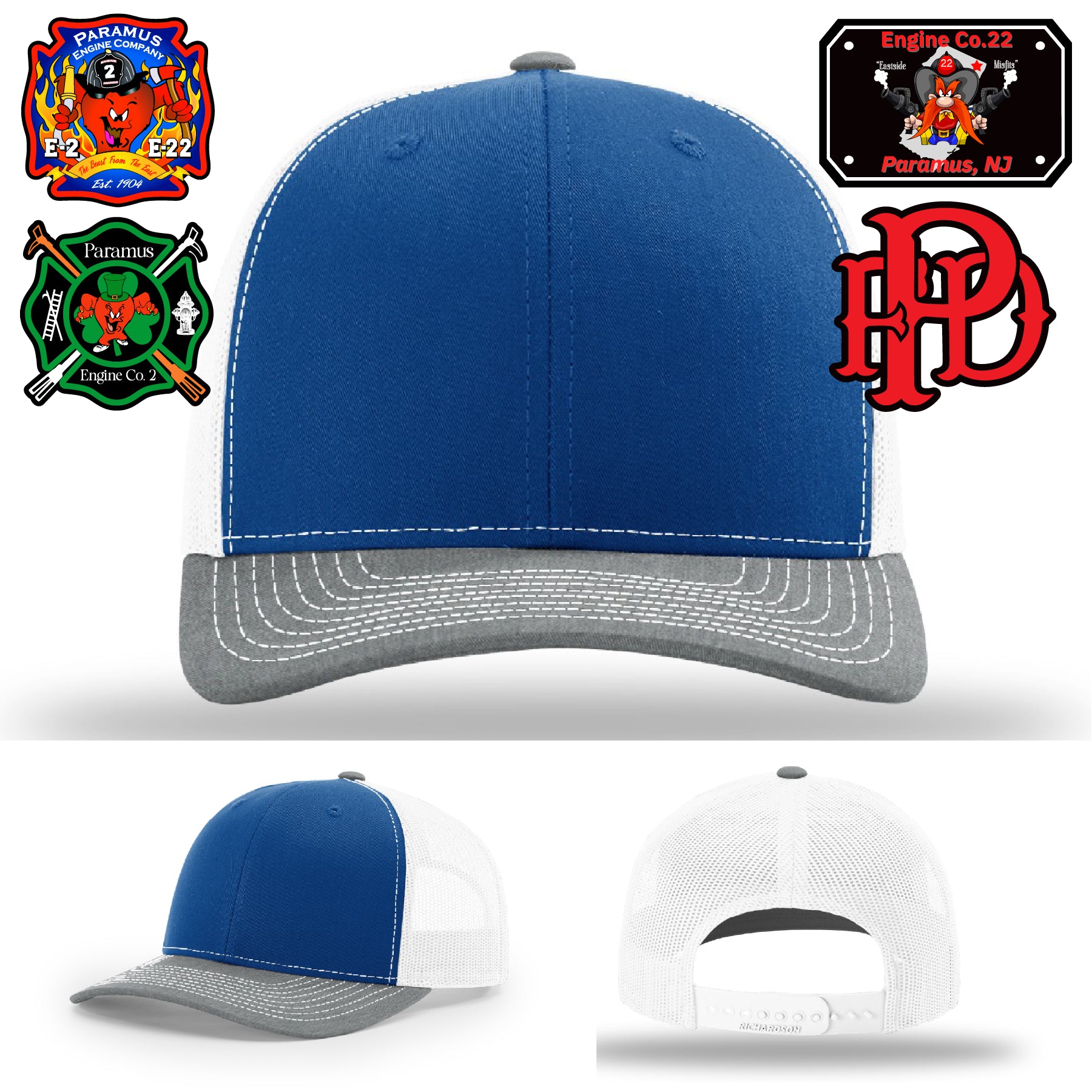 Custom Paramus FD firefighter hat with bold leather design