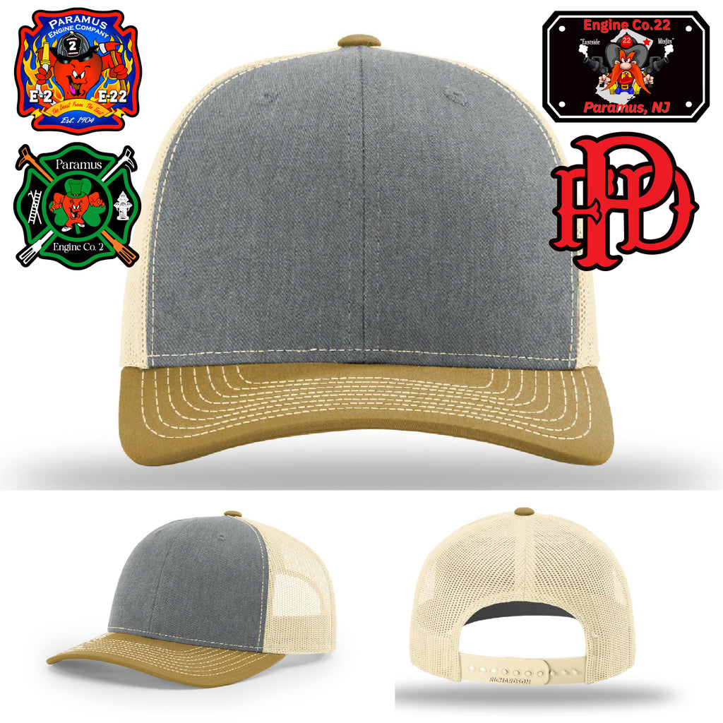 Full grain leather patch firefighter hat with Paramus Fire artwork