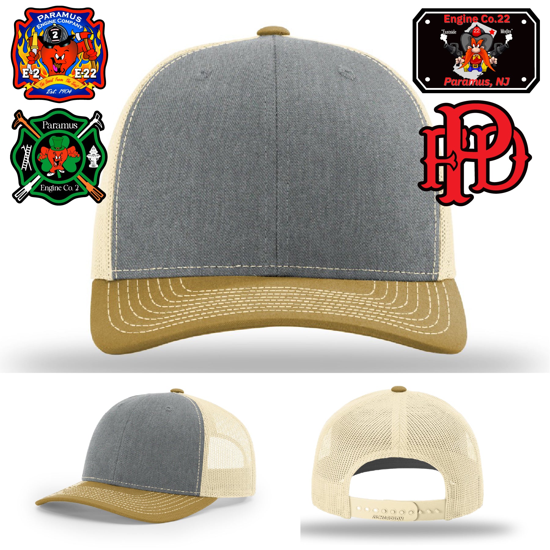 Full grain leather patch firefighter hat with Paramus Fire artwork