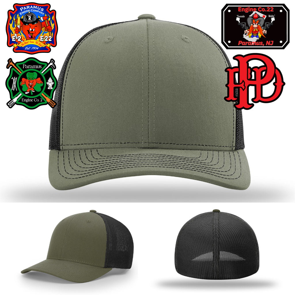 Firefighter crew gear hat with Paramus Fire Department patch
