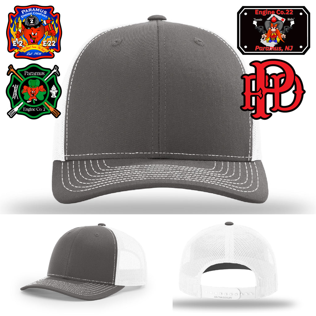 Leather patch firefighter hat with Paramus FD Scramble