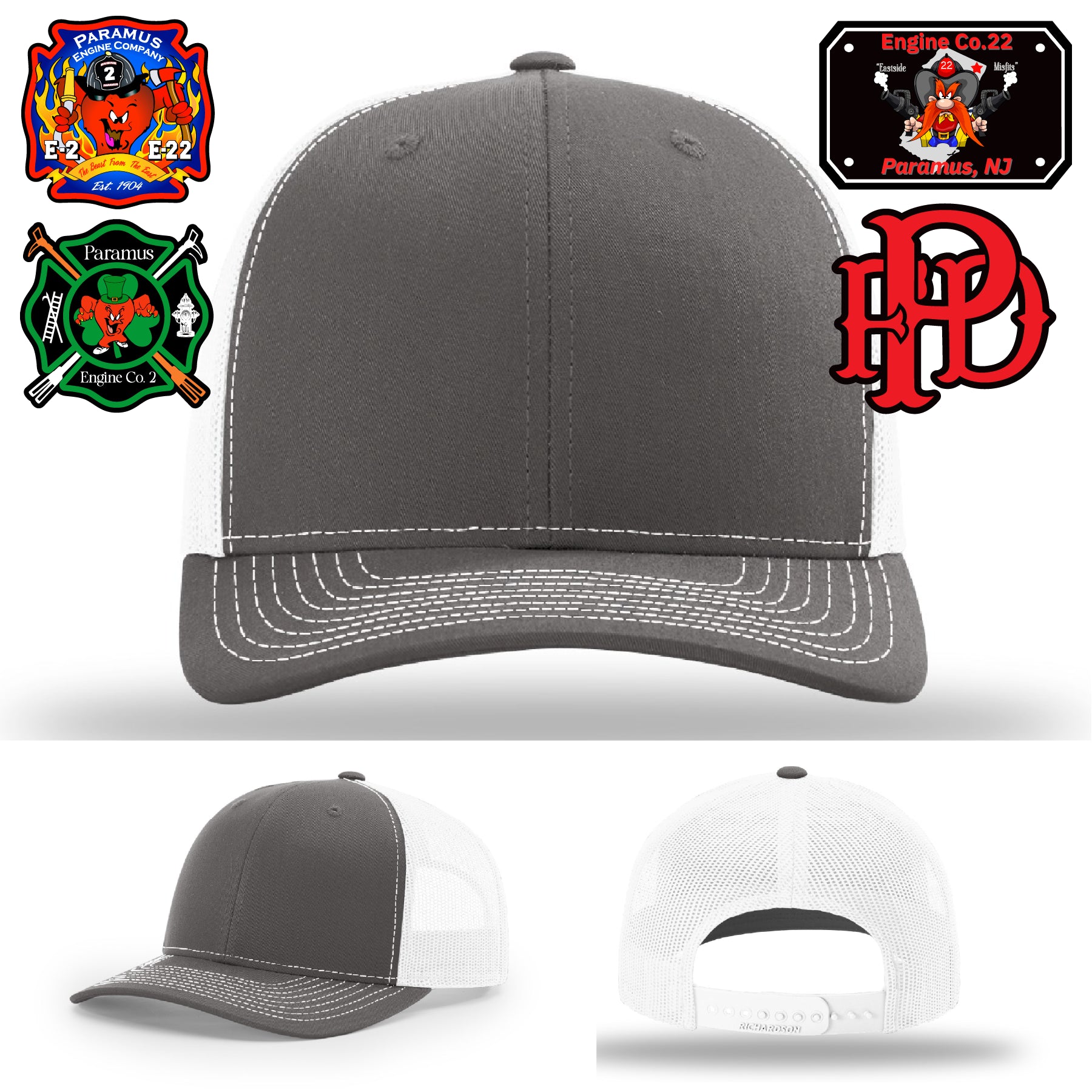 Leather patch firefighter hat with Paramus FD Scramble