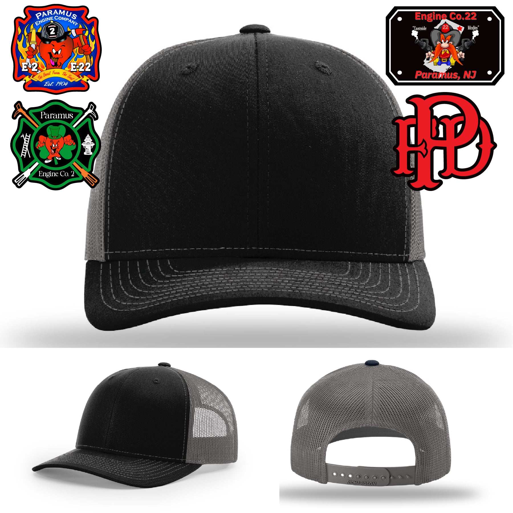 Engine Co. 2 firefighter hat leather patch Paramus design