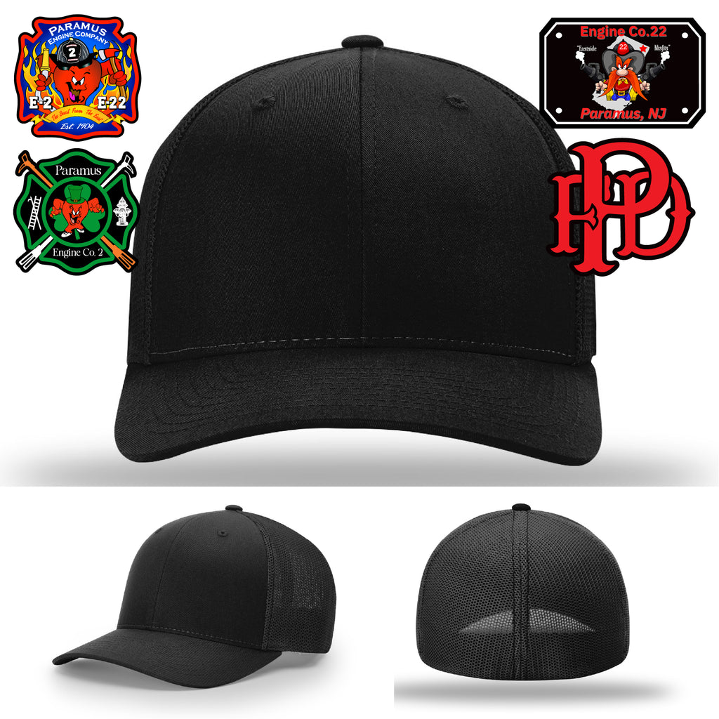 Firefighter gear hat with Paramus Fire Department leather patch