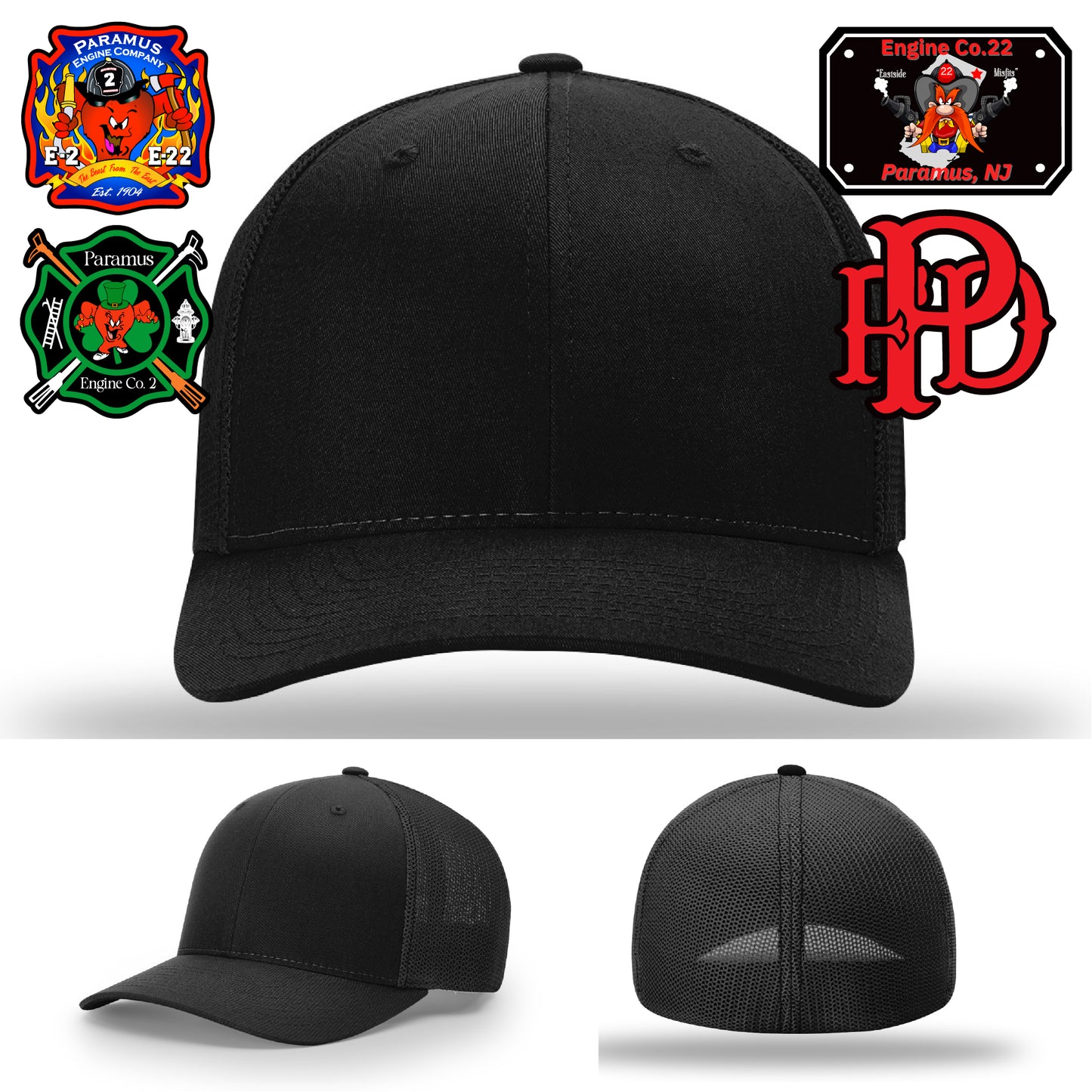 Firefighter gear hat with Paramus Fire Department leather patch