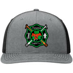 Custom Paramus FD firefighter hat with detailed leather patch