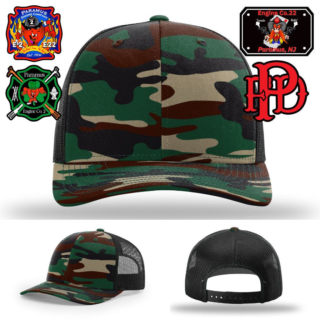 Firefighter hat with Paramus FD leather patch design