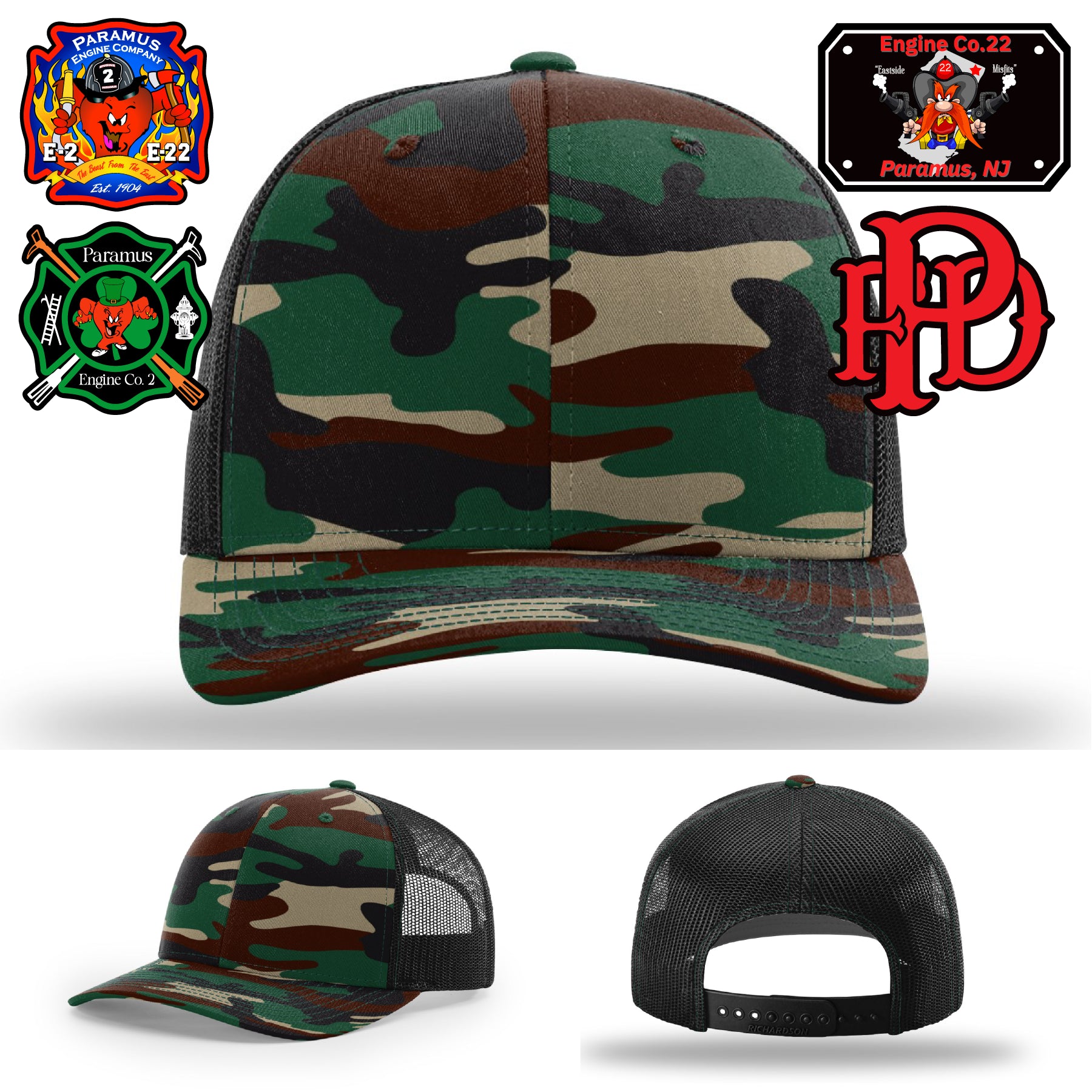 Firefighter hat with Paramus FD leather patch design