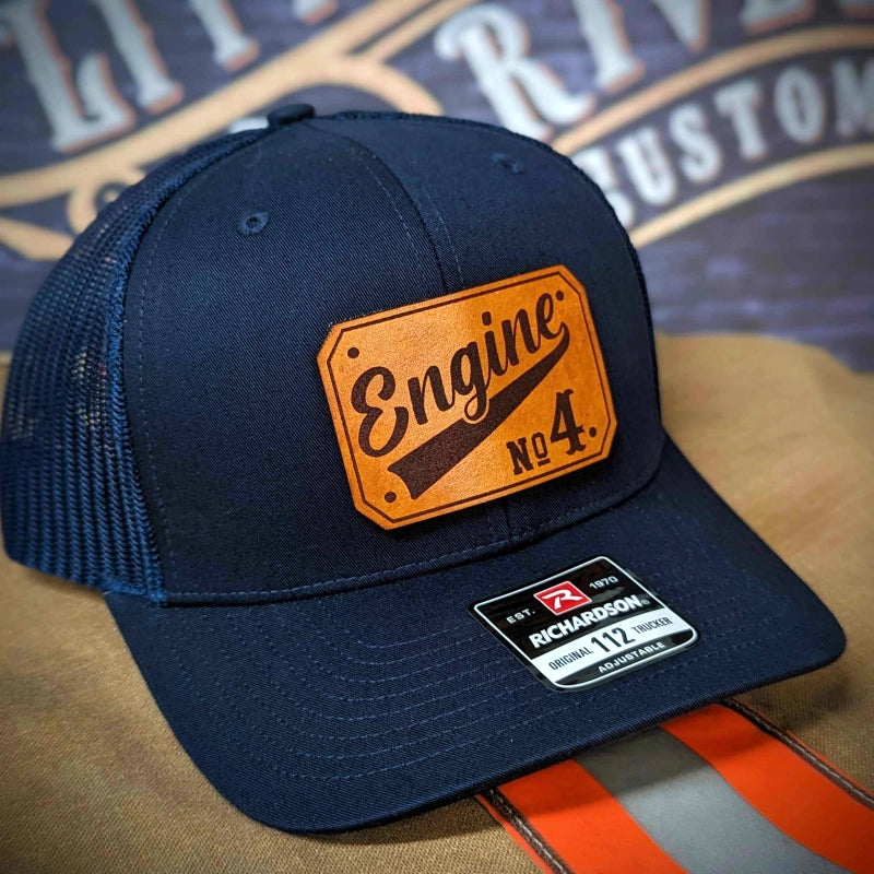 Leather patch firefighter hat using passport layout