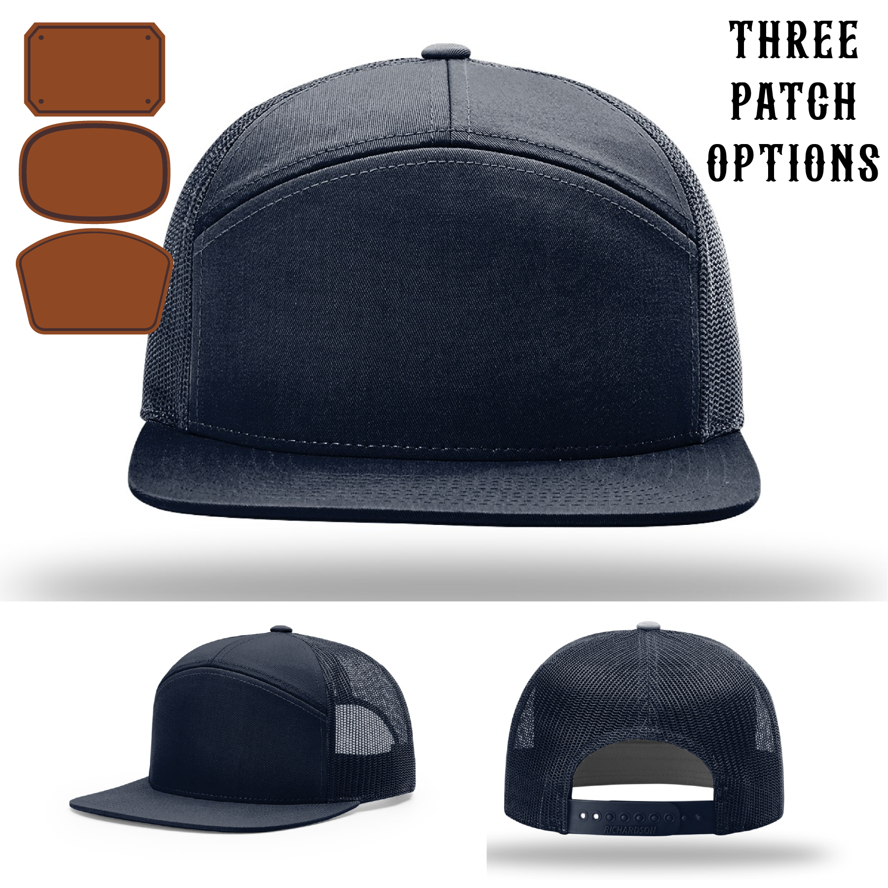 Firehouse hat showing three passport patch samples