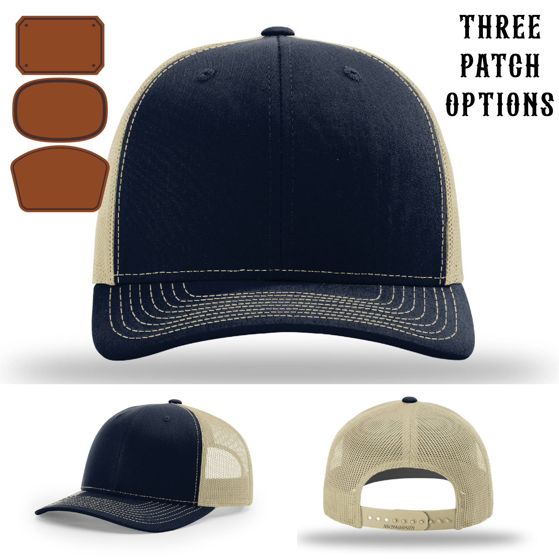 Custom firefighter hat showing three passport patch samples