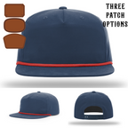 Custom firefighter hat displayed with three passport leather patches
