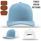 Station hat with three custom passport patch samples