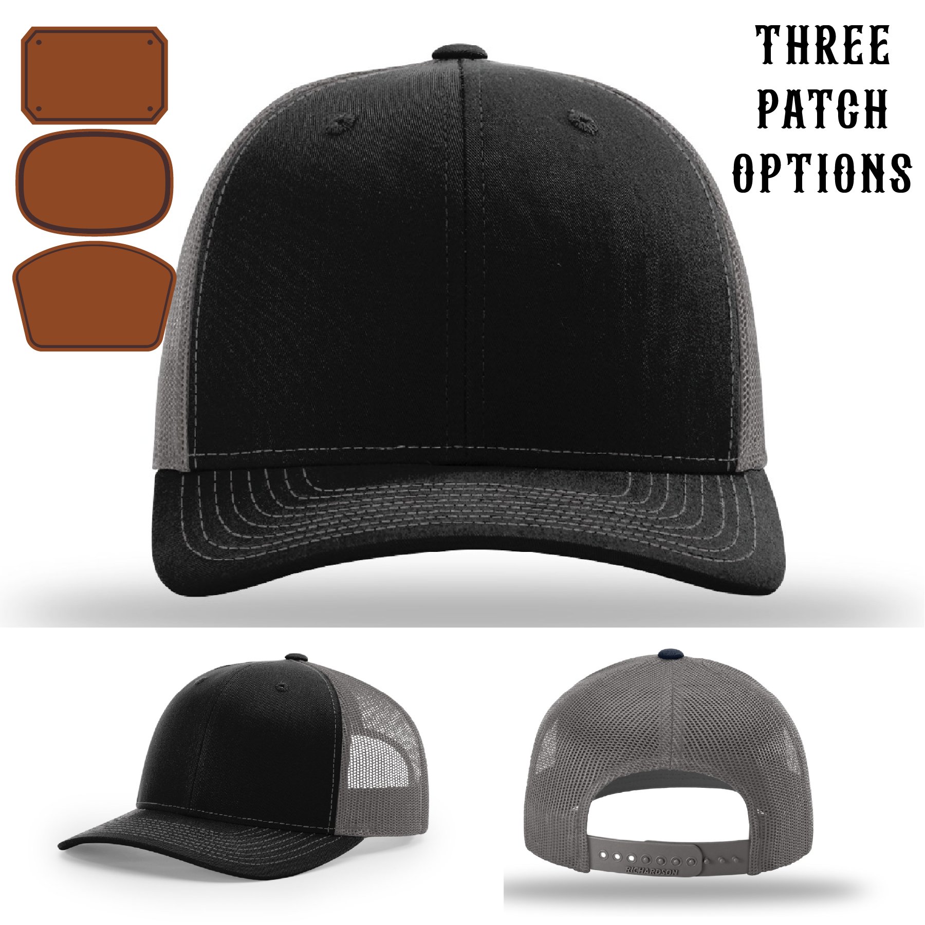 Custom firefighter hat featuring three passport patch examples