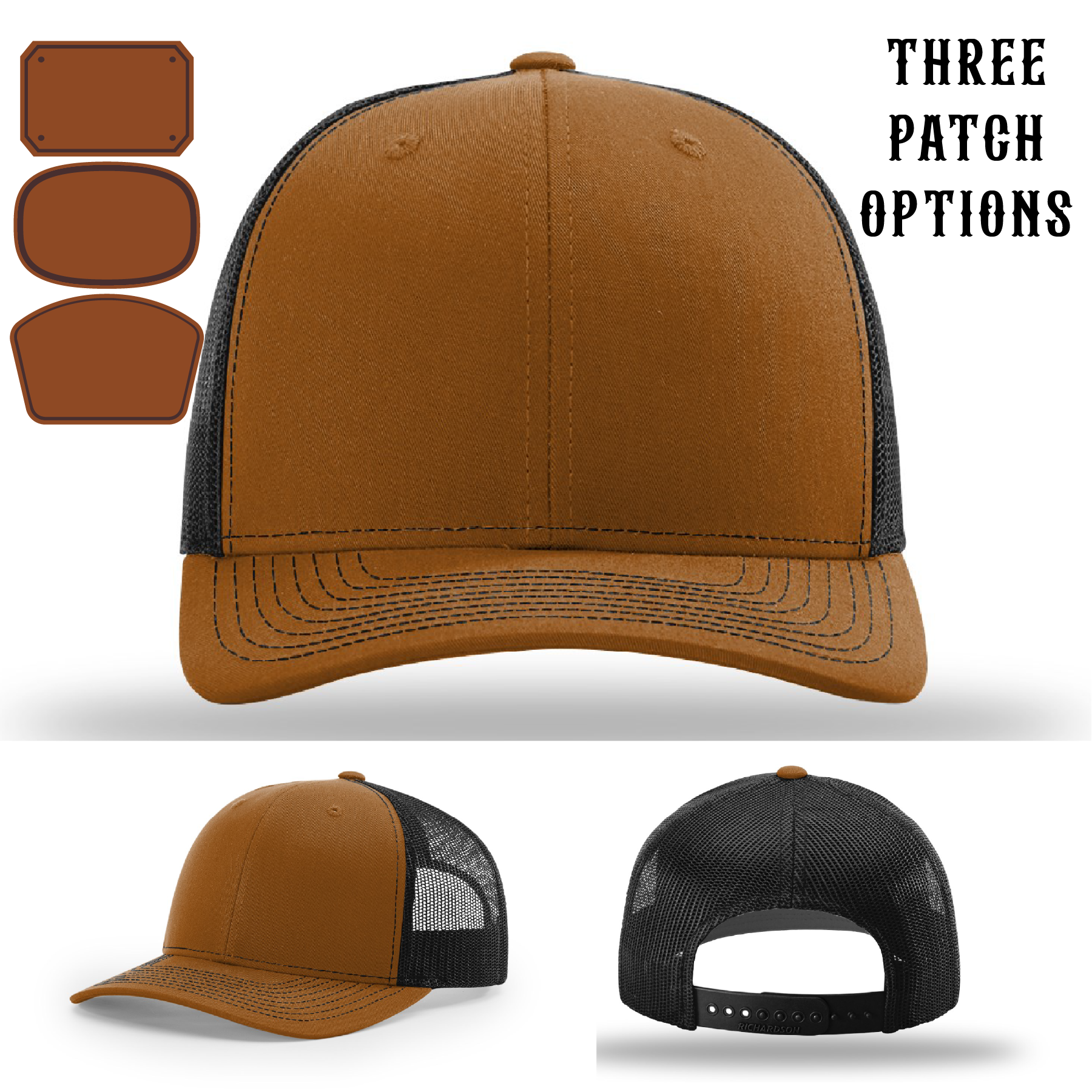 Firefighter hat with three sample passport leather patches
