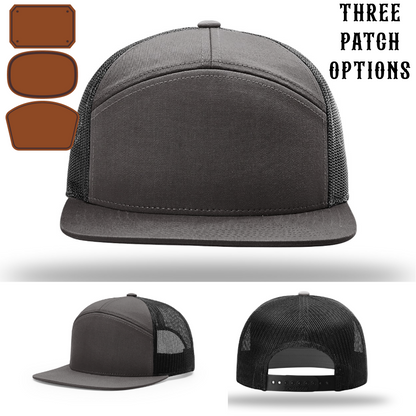 Rugged firefighter hat displaying three passport leather patch examples