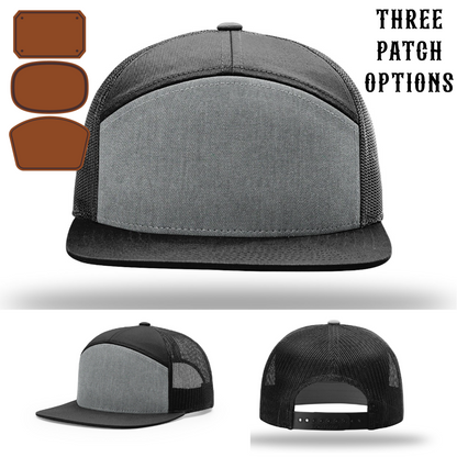 Station hat with triple passport patch examples in leather front view