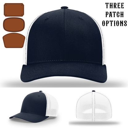 Firefighter gear hat showing three passport leather patch shapes