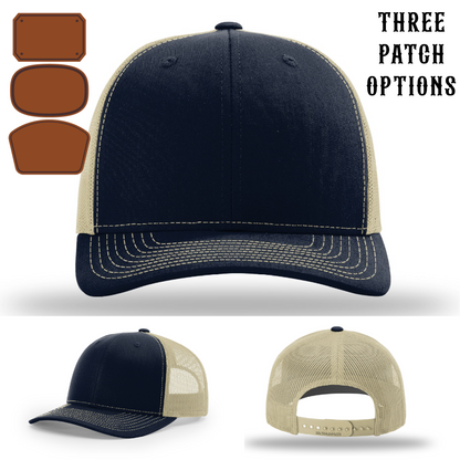 Firefighter pride hat with three front facing passport patch shapes