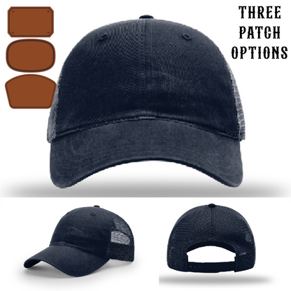 Station hat featuring three customizable passport leather patches