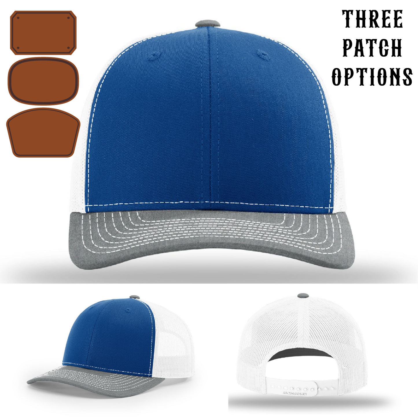 Firefighter hat front design with three customizable passport patches