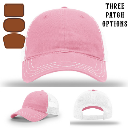 Custom fire gear hat with three passport patch shape examples