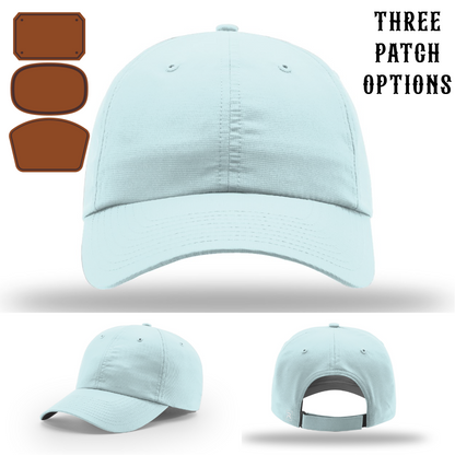 Firehouse lifestyle hat showing three passport leather patch variations