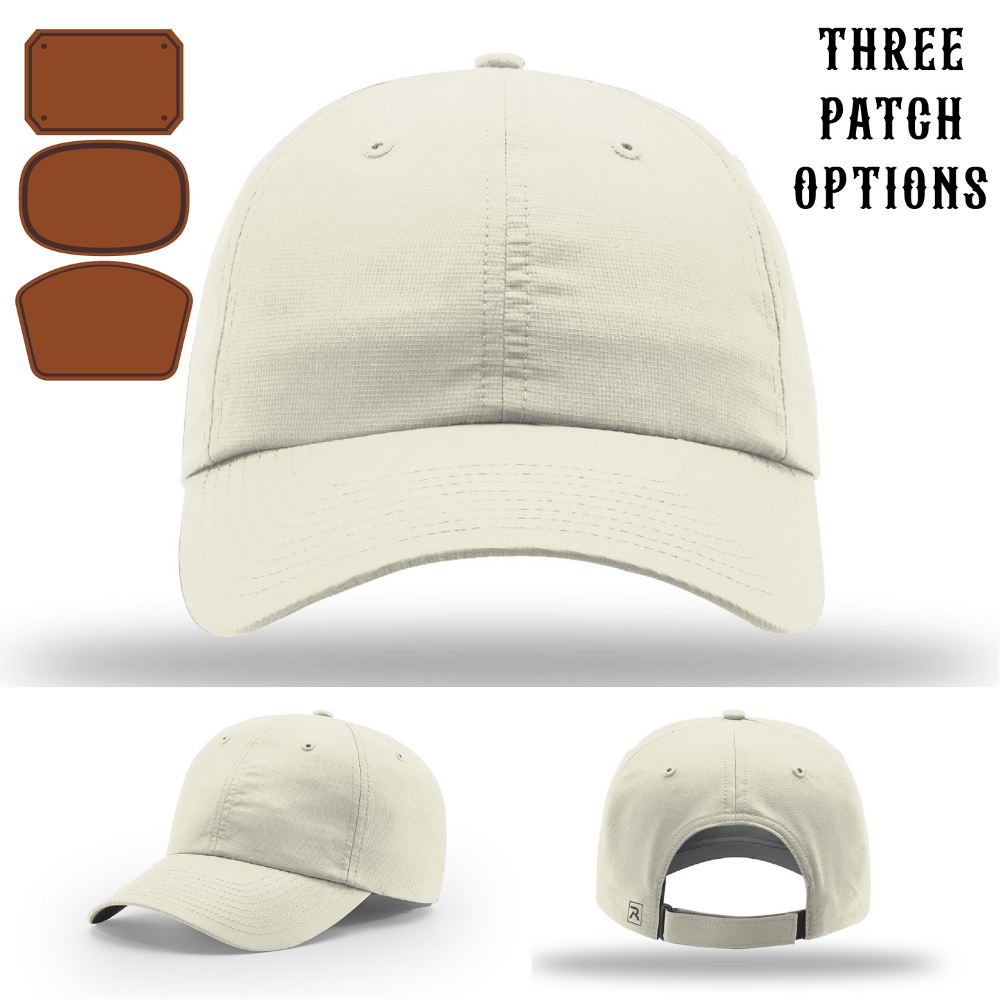 Firehouse passport hat showing three passport leather patch variations