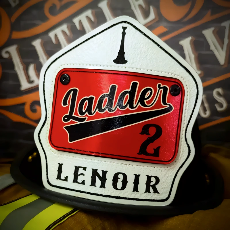 Customizable firefighter helmet shield in passport leather design for crews and officers