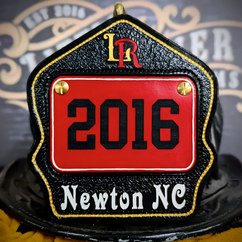 Authentic leather firefighter helmet shield styled in passport format for fire crews